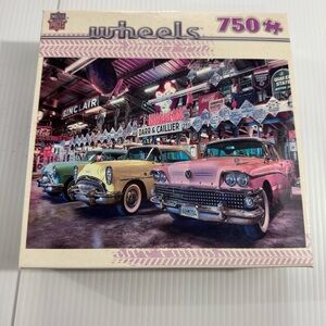 17. Master Pieces Wheels 750-Piece Puzzle - Pink and Yellow Classic Cars